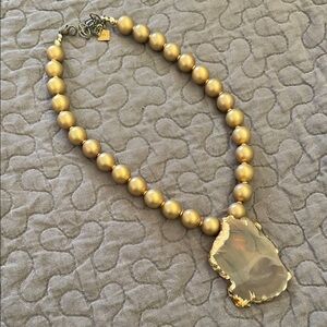 Gorgeous Gold Beaded Necklace with Agate Pendant